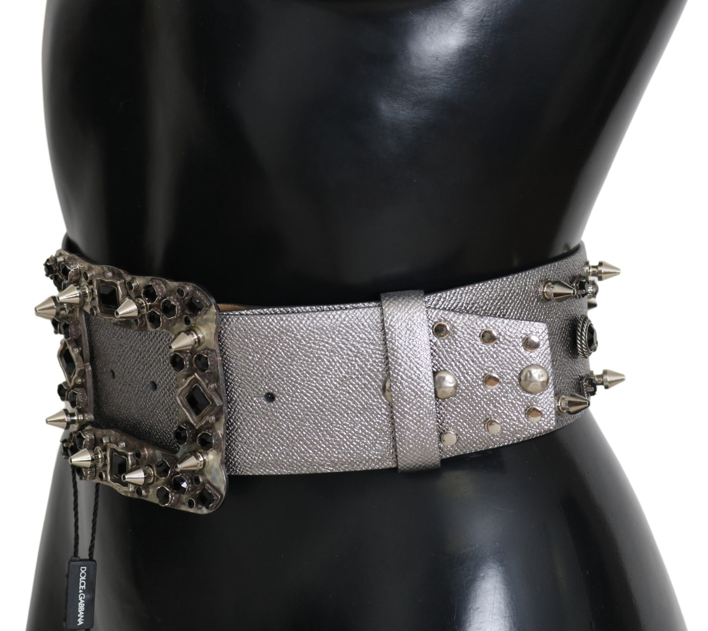 Dolce &amp; Gabbana Ceinture à boucle avec logo en cuir argenté et cristaux