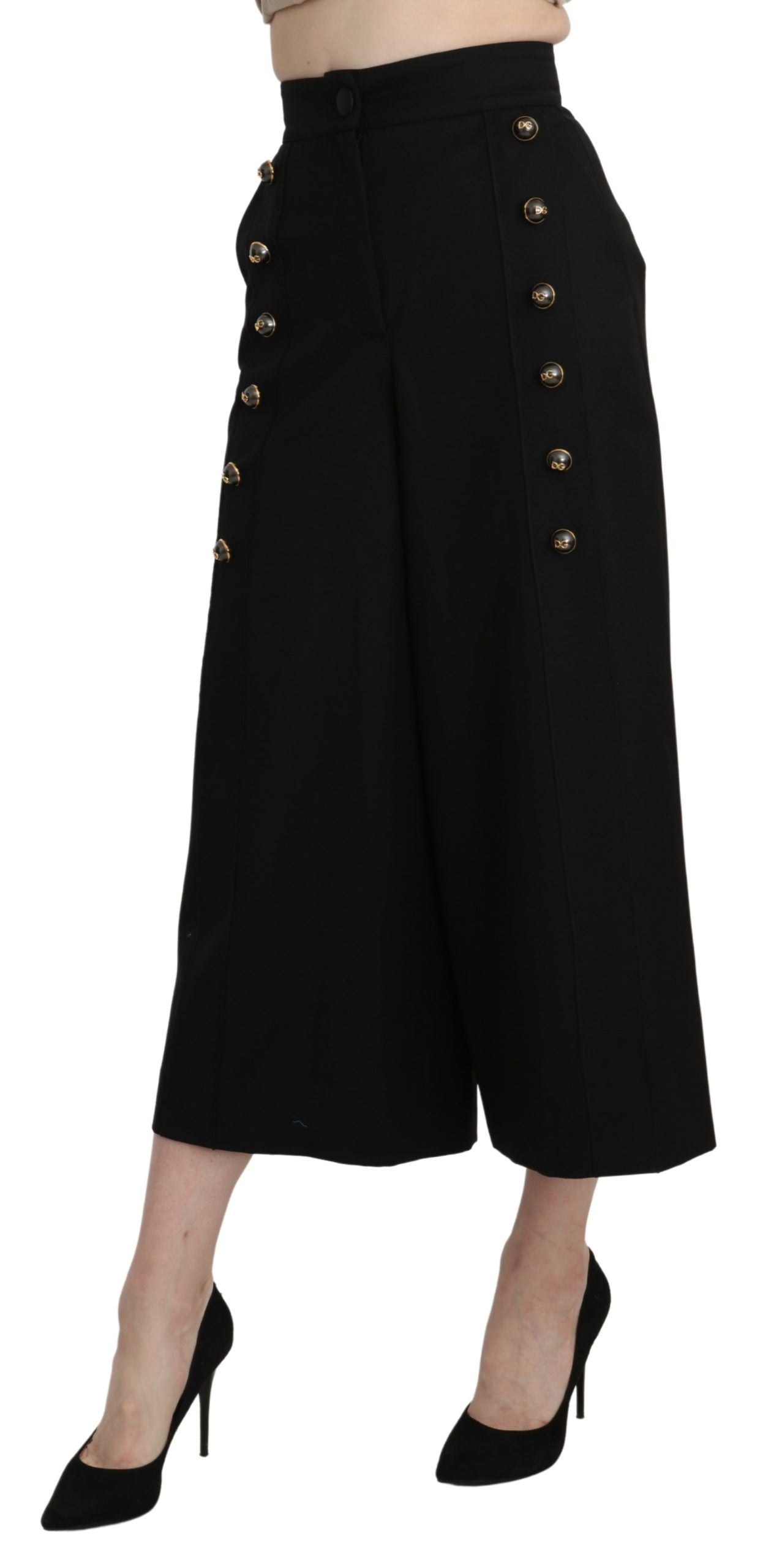 Dolce &amp; Gabbana Pantalon court en laine noir à jambe large