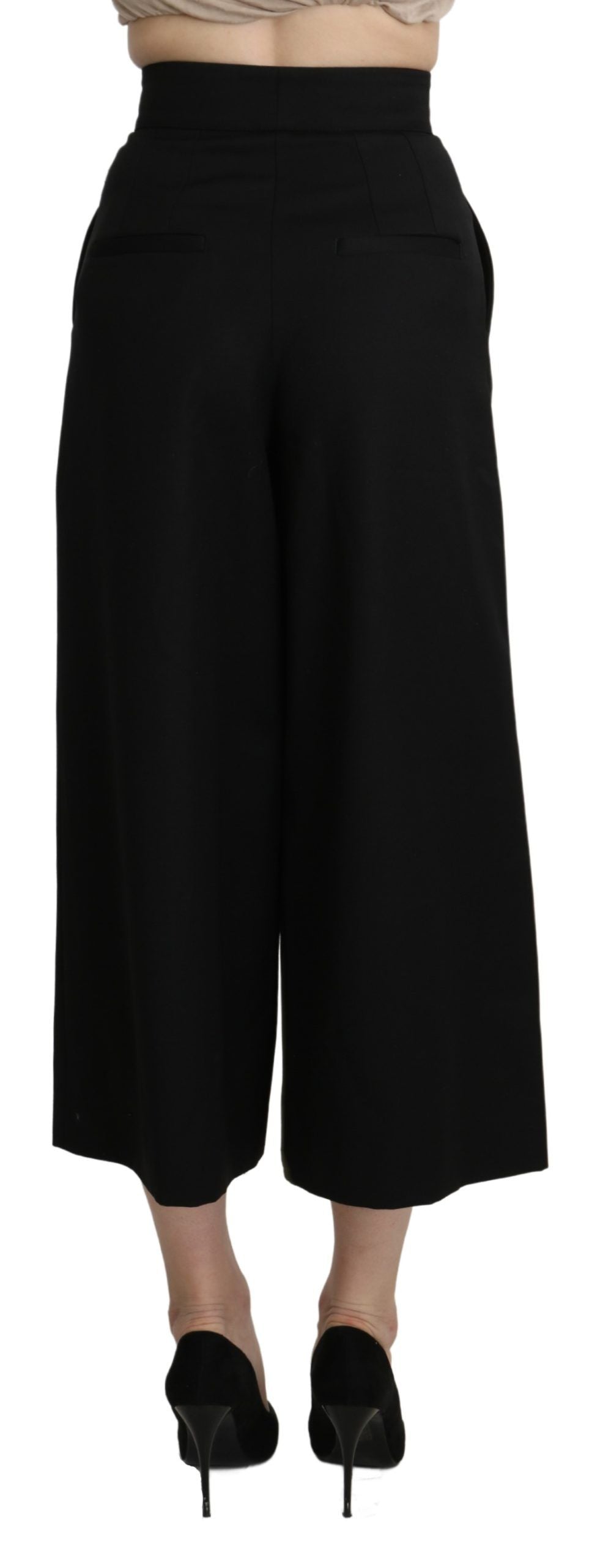 Dolce &amp; Gabbana Pantalon court en laine noir à jambe large