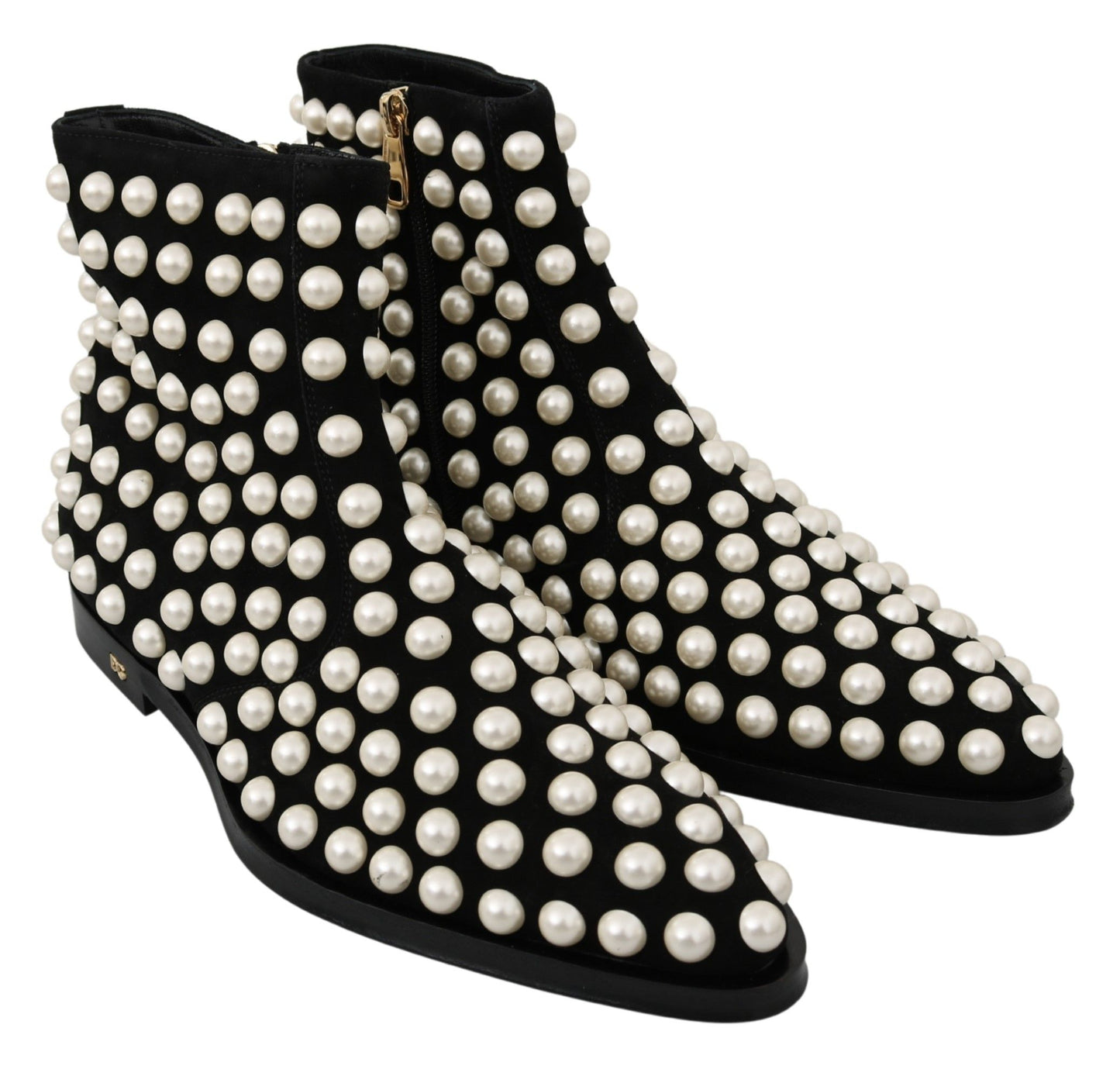 Dolce &amp; Gabbana Bottes à clous en daim noir avec perles