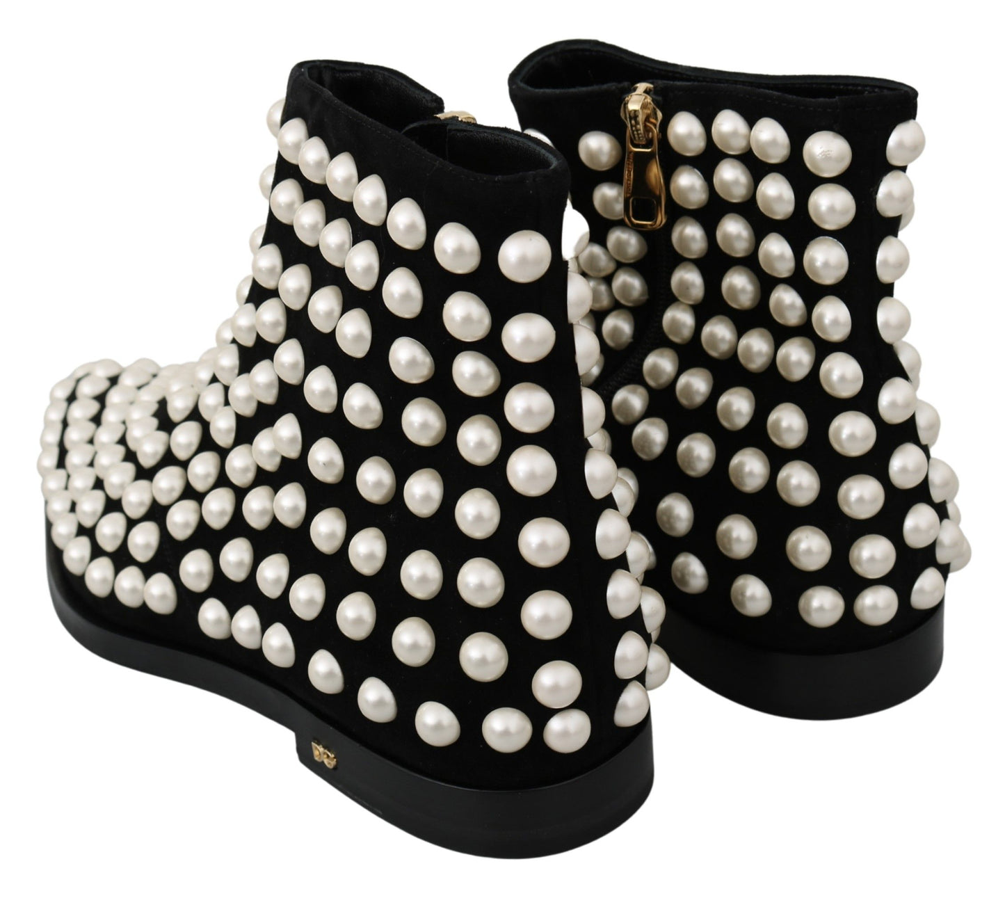 Dolce &amp; Gabbana Bottes à clous en daim noir avec perles