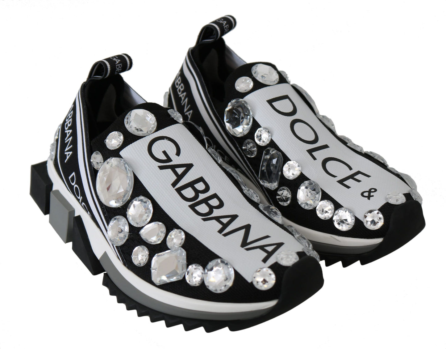 Dolce &amp; Gabbana Chaussures Baskets Femme Noir Blanc Cristal