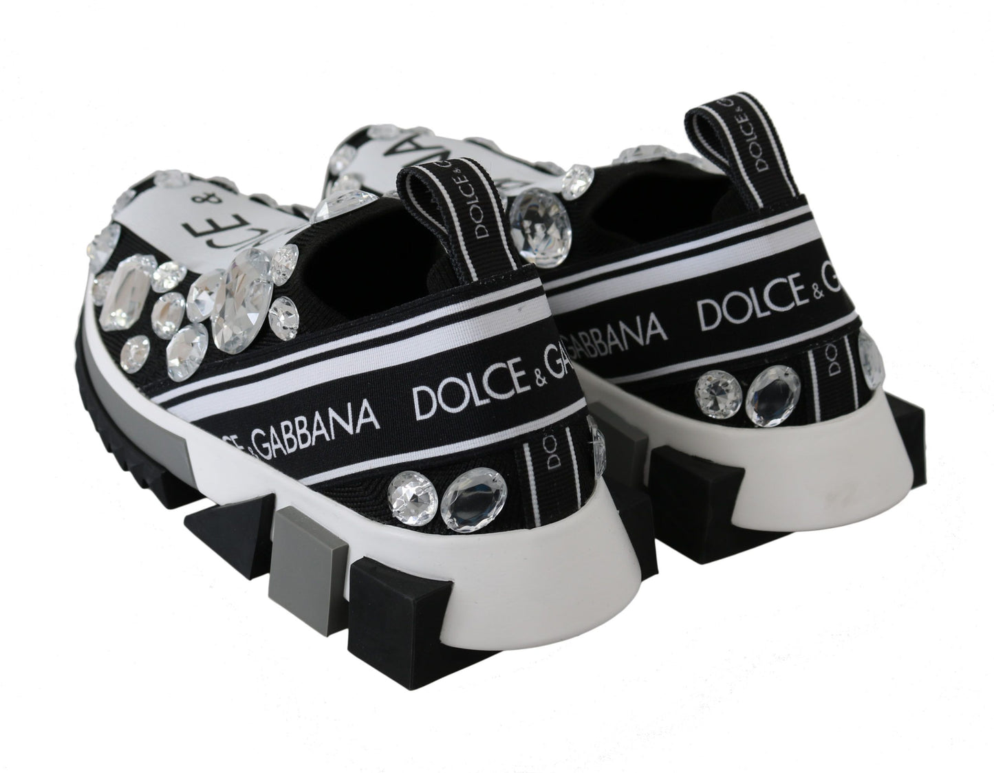 Dolce &amp; Gabbana Chaussures Baskets Femme Noir Blanc Cristal