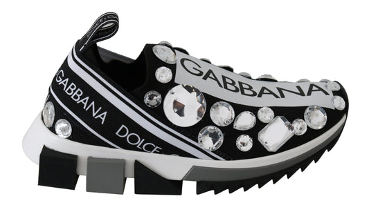 Dolce &amp; Gabbana Chaussures Baskets Femme Noir Blanc Cristal