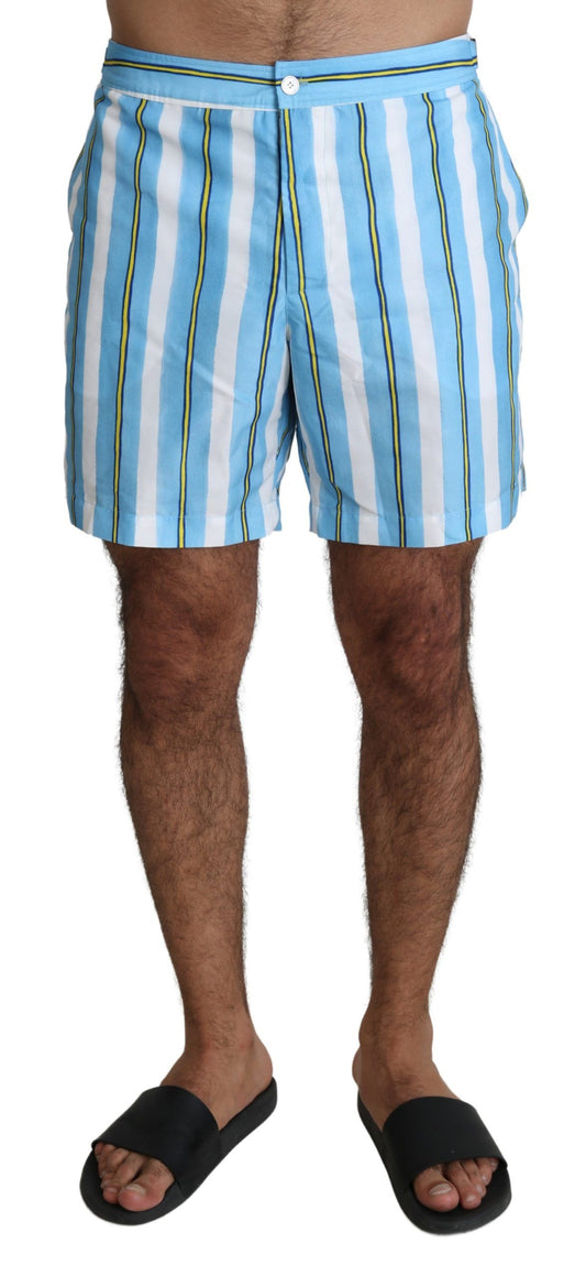 Blau gestreifte Beachwear-Badeshorts für Herren von Dolce &amp; Gabbana