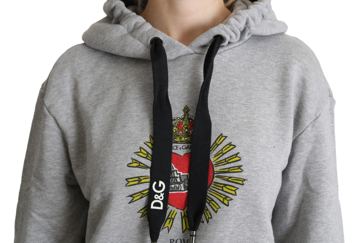 Dolce &amp; Gabbana Pull à capuche imprimé gris avec logo exclusif