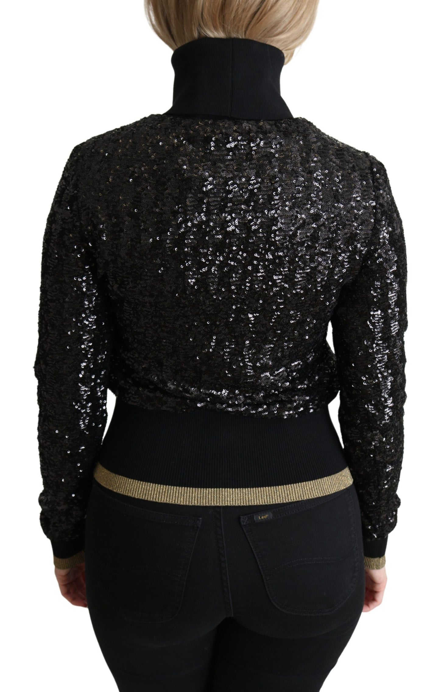 Dolce &amp; Gabbana Pull à col roulé tricoté à paillettes noir