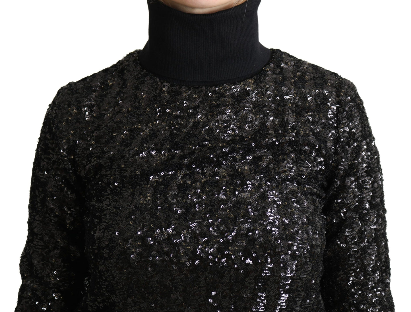 Dolce &amp; Gabbana Pull à col roulé tricoté à paillettes noir