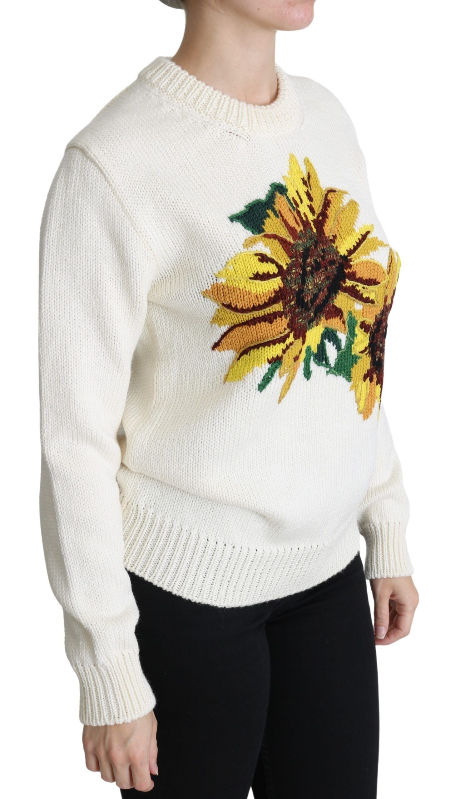 Dolce &amp; Gabbana Pull en laine à fleurs blanc Pull tournesol