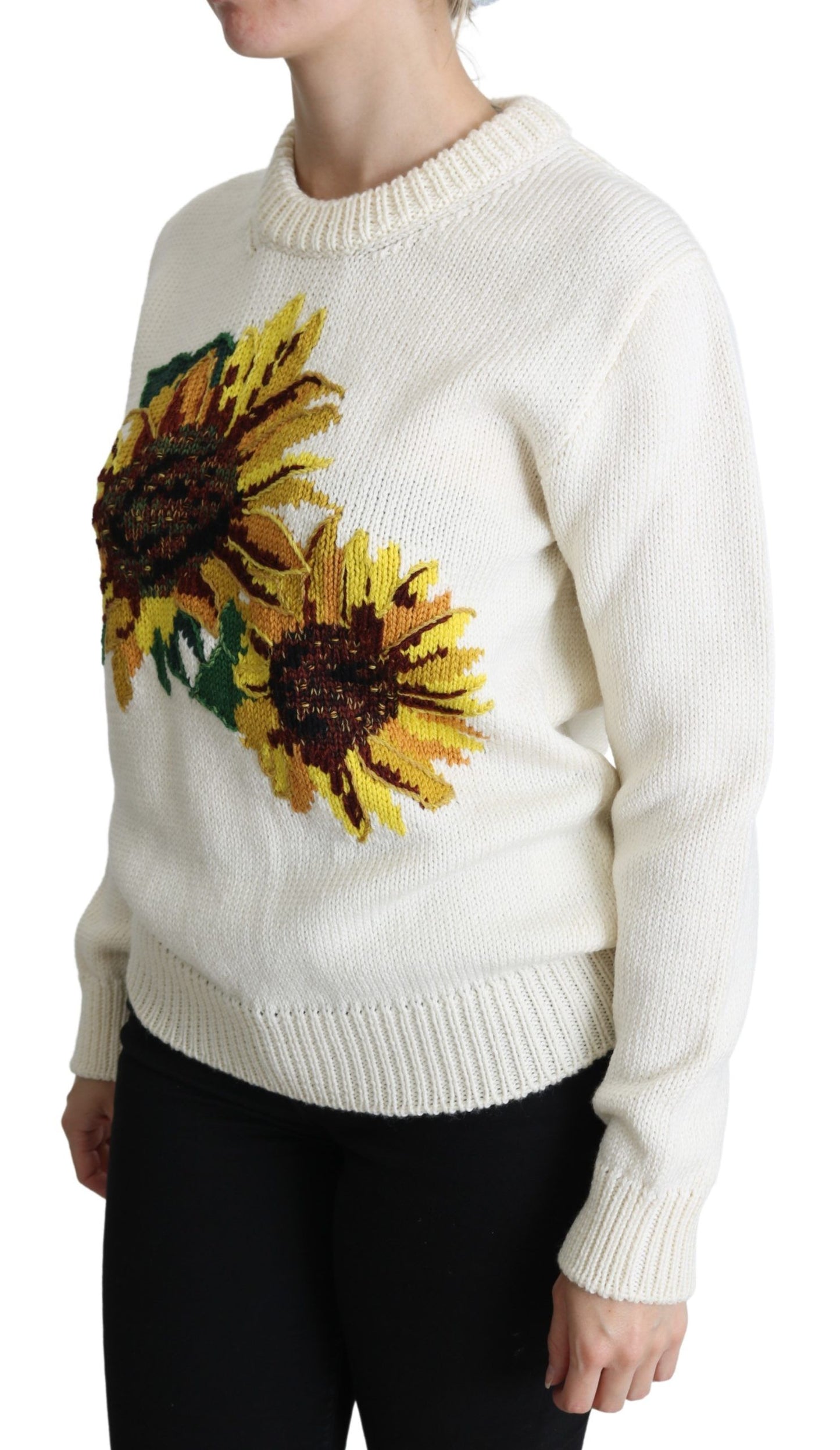 Dolce &amp; Gabbana Pull en laine à fleurs blanc Pull tournesol