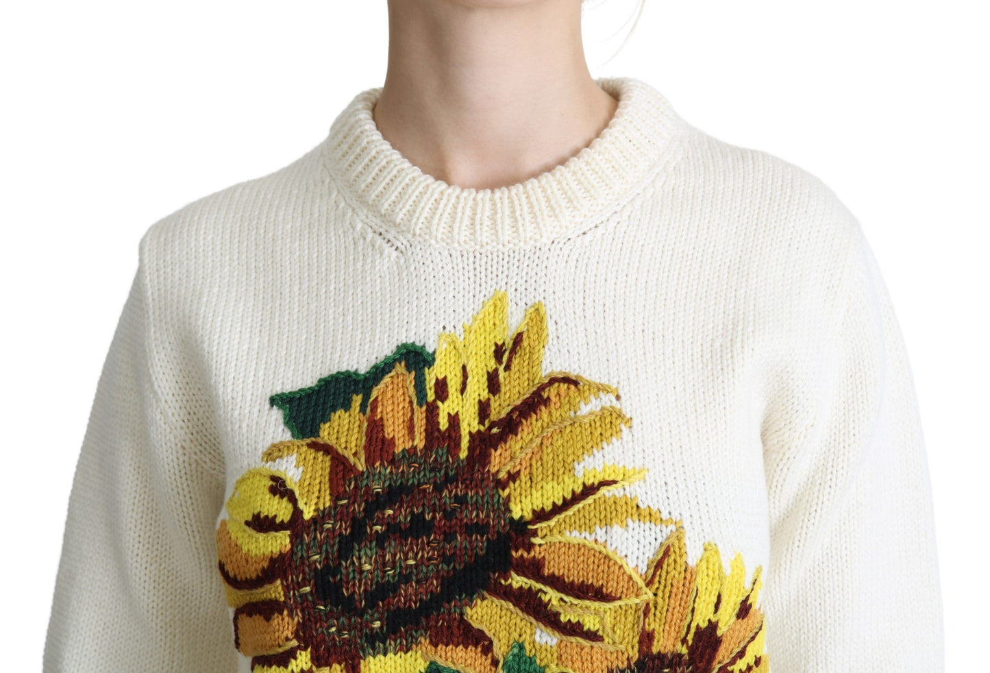 Dolce &amp; Gabbana Pull en laine à fleurs blanc Pull tournesol