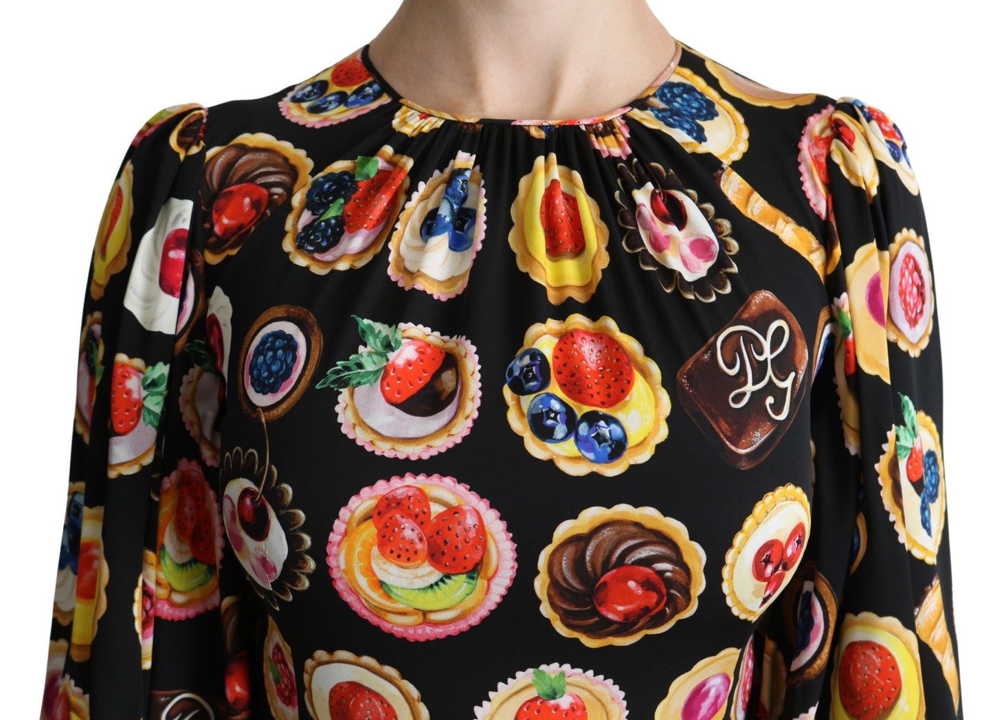 Dolce &amp; Gabbana Robe trapèze longue en soie desserts multicolores