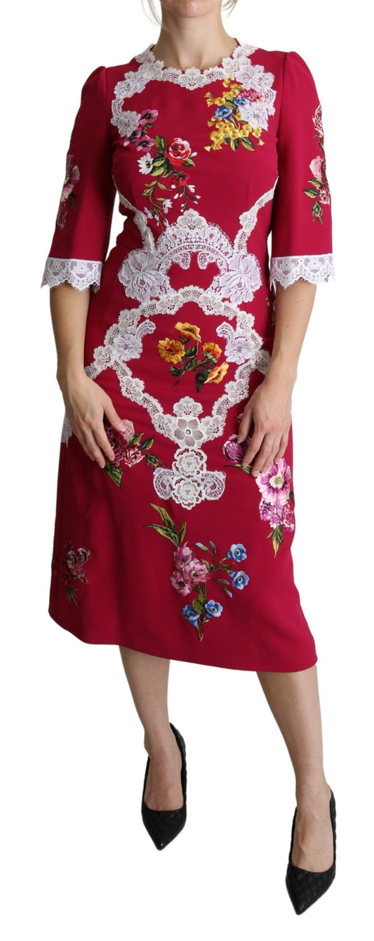 Dolce &amp; Gabbana Robe midi fourreau brodée de fleurs rouge