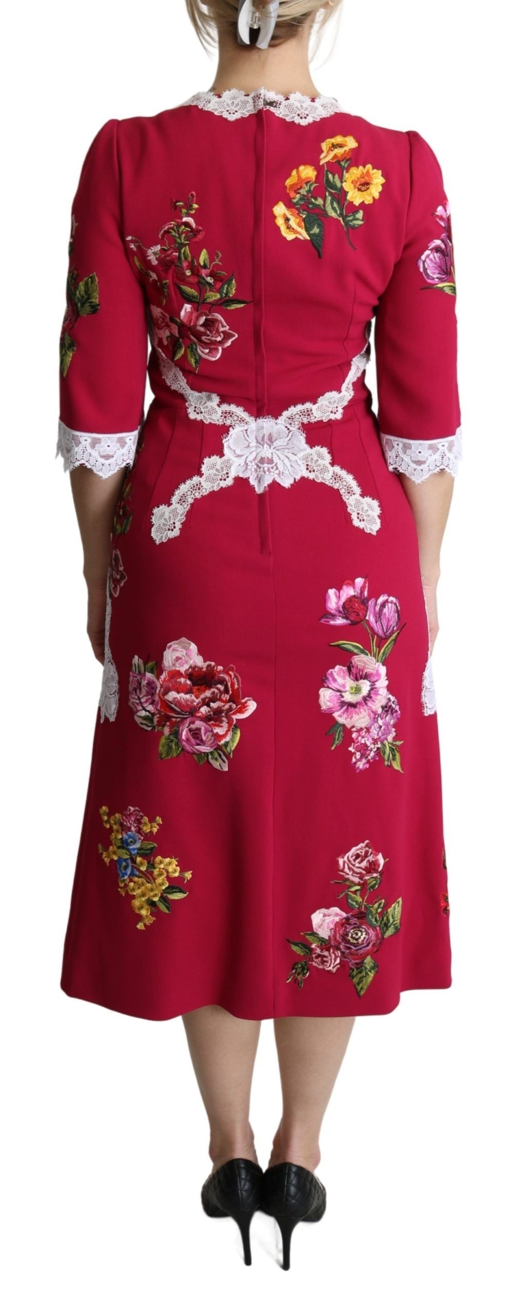 Dolce &amp; Gabbana Rotes, mit Blumen besticktes Etui-Midikleid