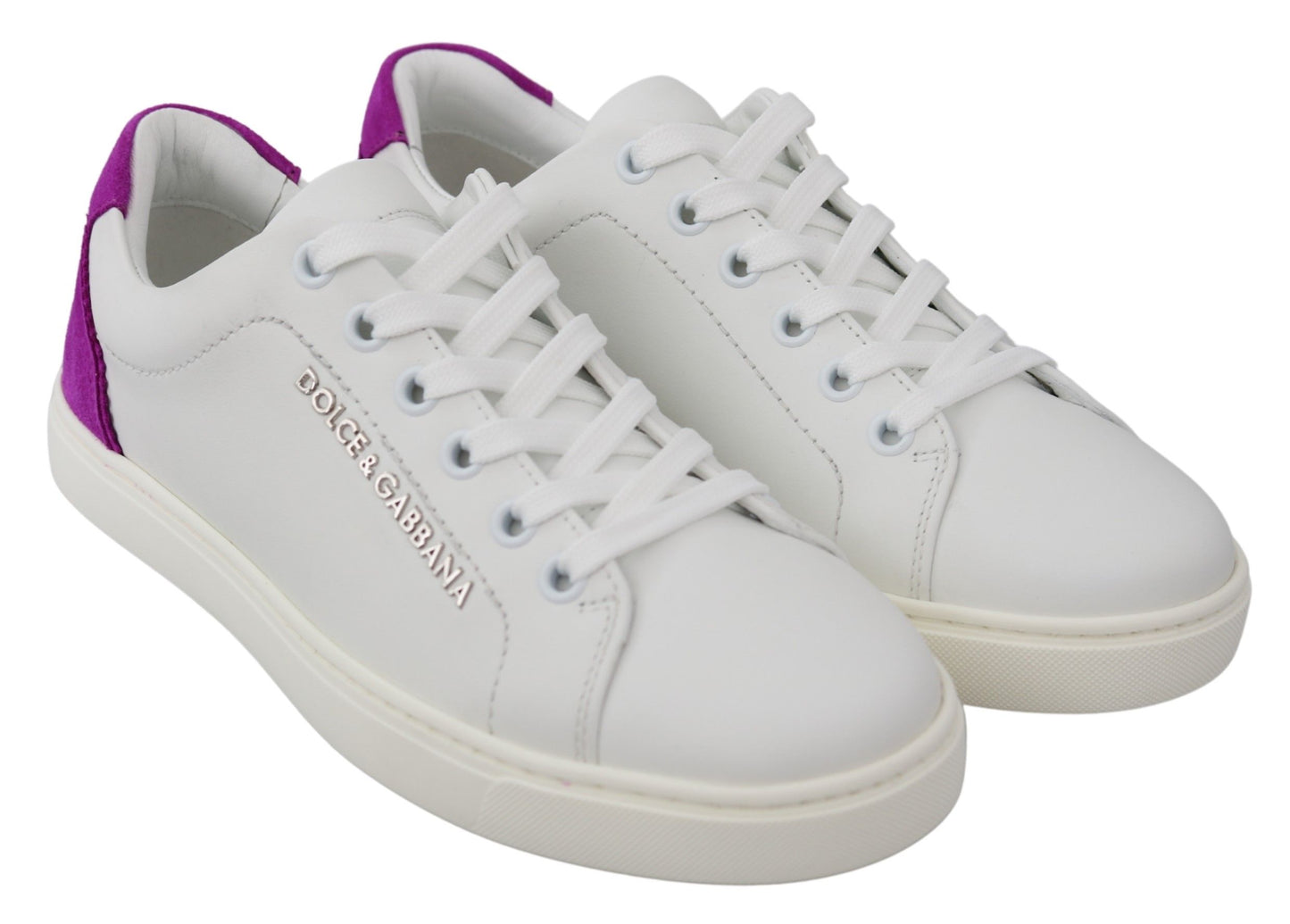 Dolce &amp; Gabbana Chaussures Femme Logo En Cuir Violet Blanc