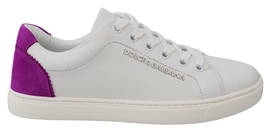 Dolce & Gabbana Chic White Leather Sneakers with Purple Accents