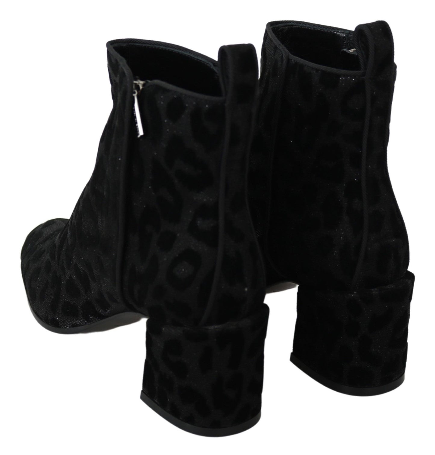 Dolce &amp; Gabbana Schwarze Leoparden-Kurzstiefel mit Reißverschluss