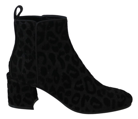 Dolce &amp; Gabbana Bottes courtes léopard noires Chaussures à glissière