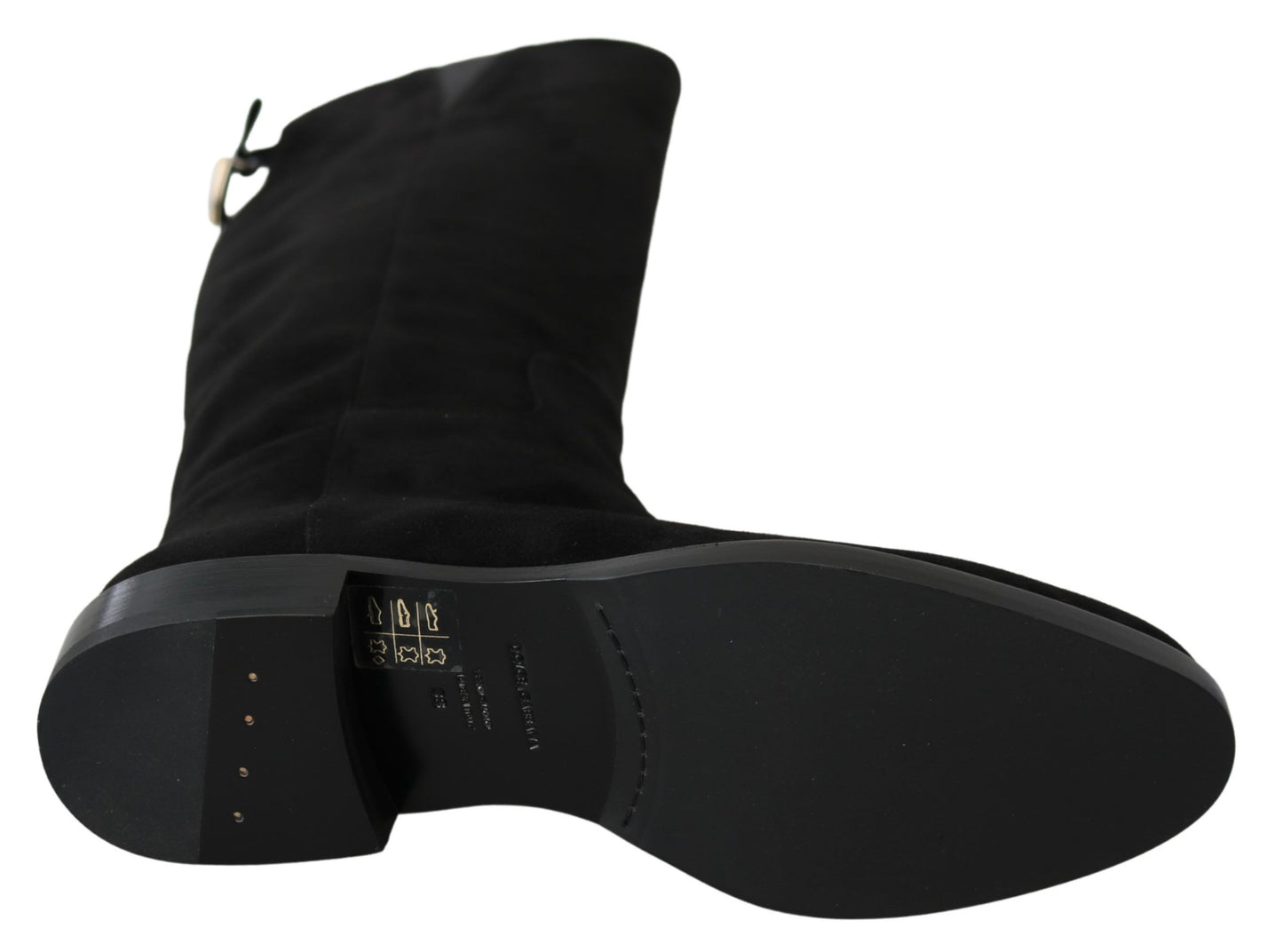 Dolce &amp; Gabbana Schwarze kniehohe flache Stiefel aus Wildleder