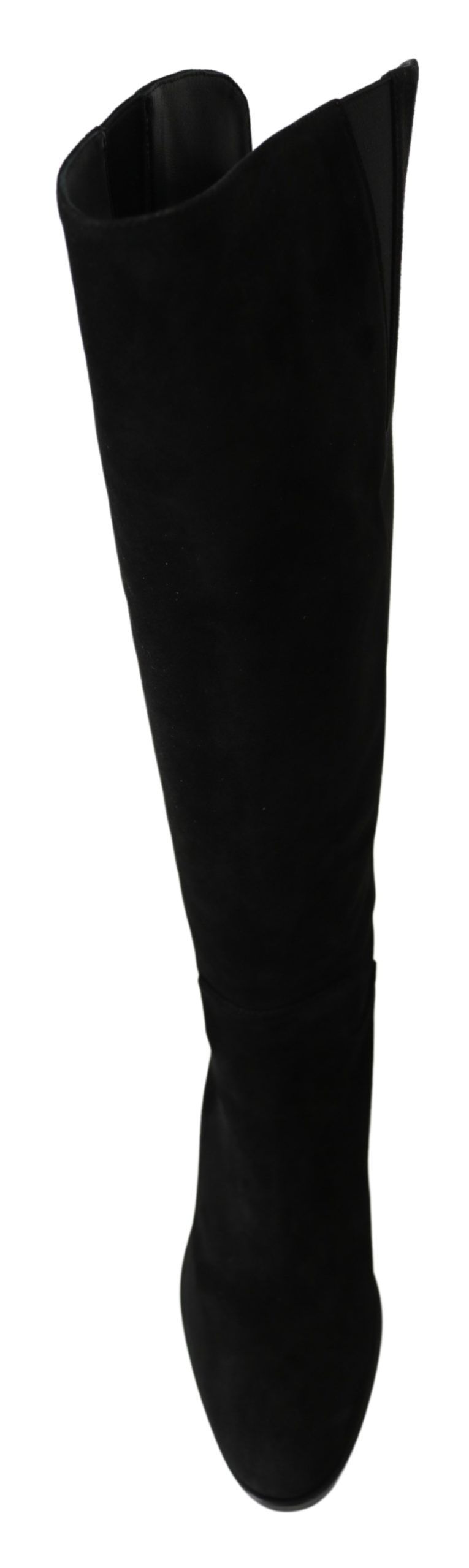 Dolce &amp; Gabbana Schwarze kniehohe flache Stiefel aus Wildleder