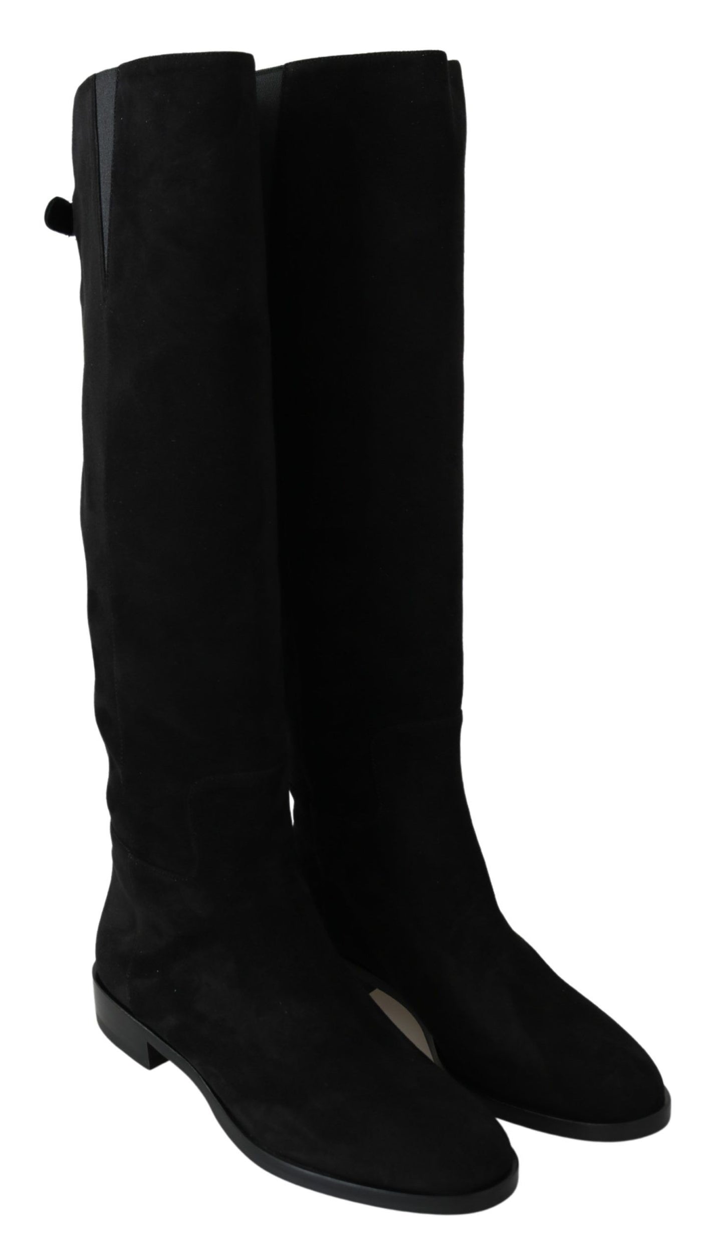 Dolce &amp; Gabbana Schwarze kniehohe flache Stiefel aus Wildleder