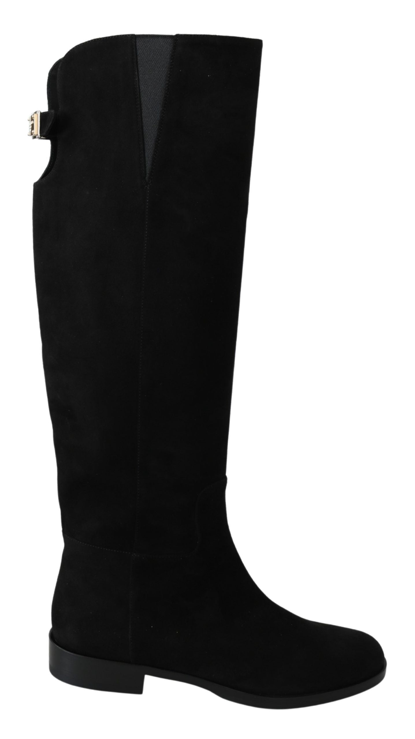 Dolce &amp; Gabbana Schwarze kniehohe flache Stiefel aus Wildleder