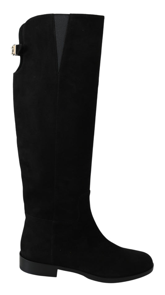 Dolce &amp; Gabbana Bottes plates hautes en daim noir