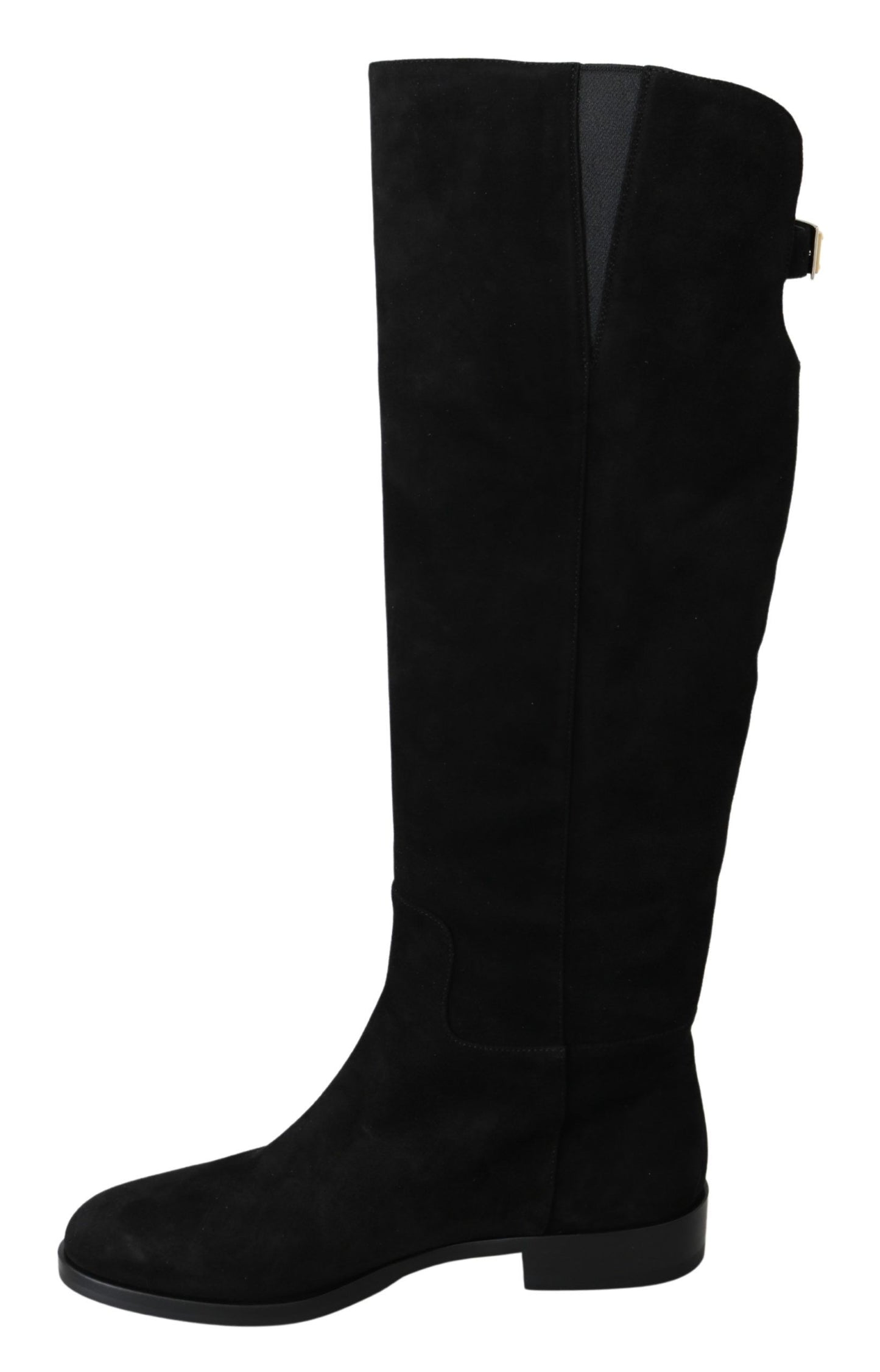 Dolce &amp; Gabbana Schwarze kniehohe flache Stiefel aus Wildleder