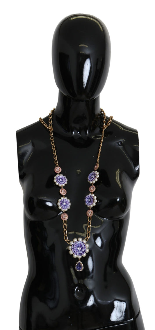 Dolce &amp; Gabbana Collier orné de cristaux floraux dorés violet