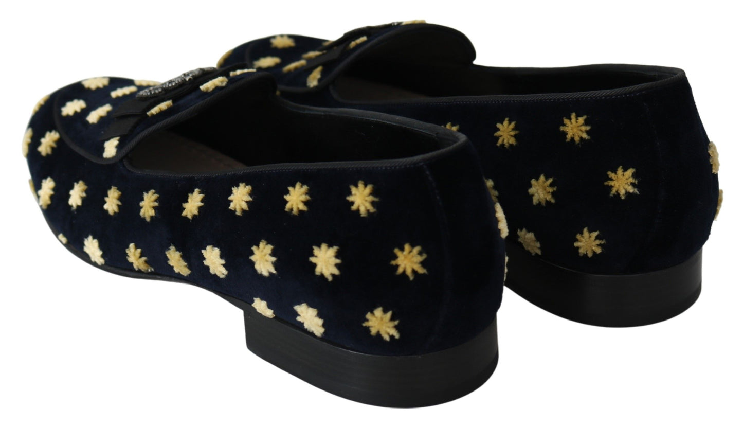 Dolce &amp; Gabbana Blue Velvet Crown Slipper Loafers Schuhe