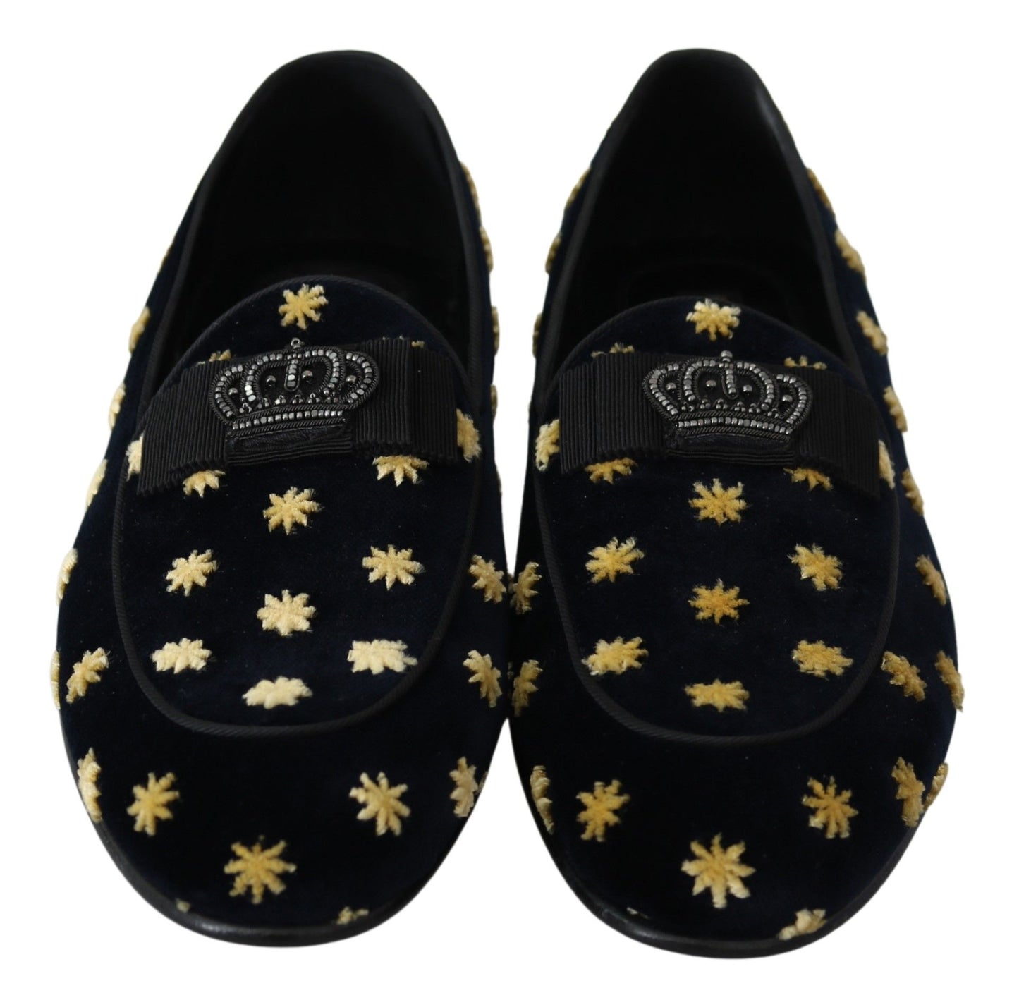 Dolce &amp; Gabbana Bleu Velours Couronne Pantoufles Mocassins Chaussures