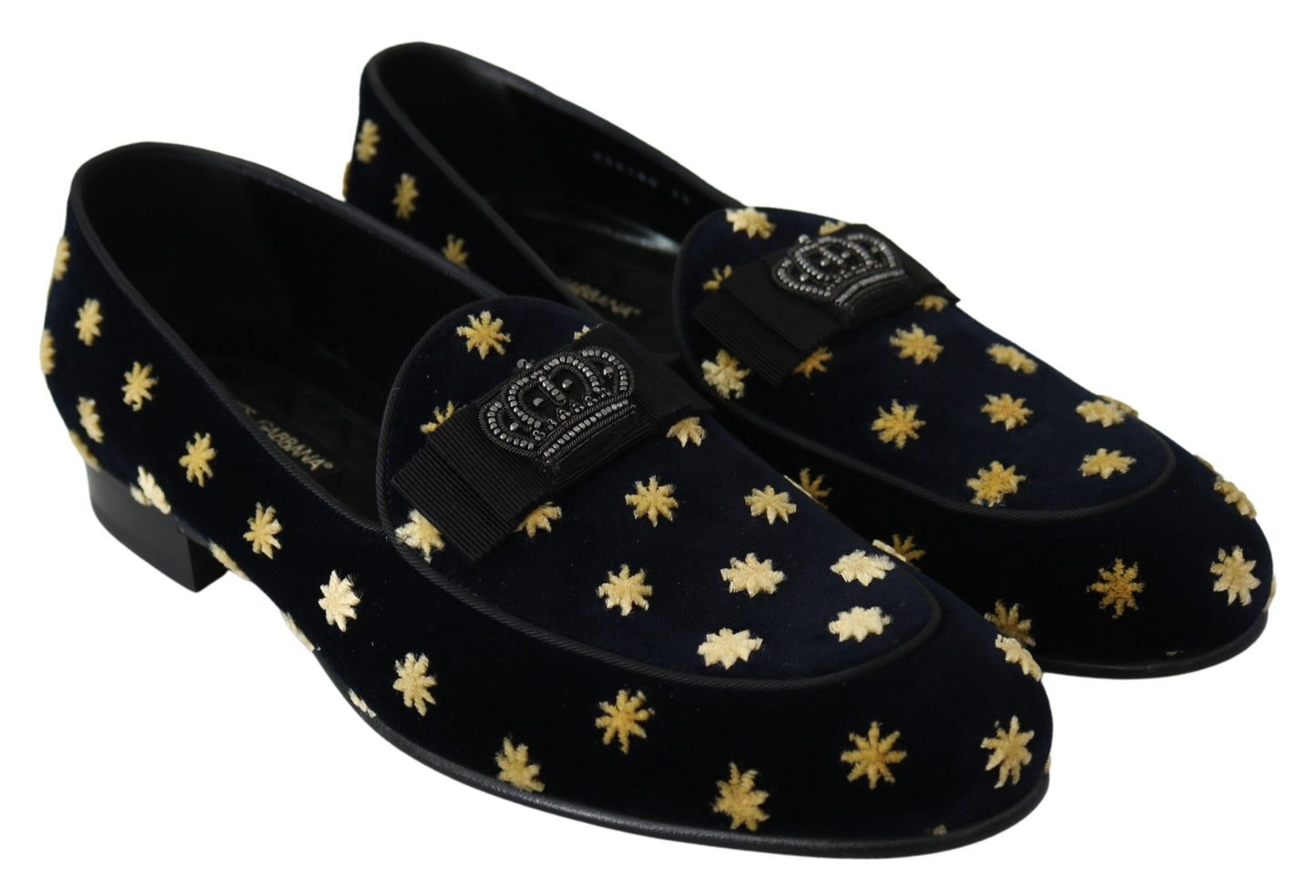 Dolce &amp; Gabbana Bleu Velours Couronne Pantoufles Mocassins Chaussures