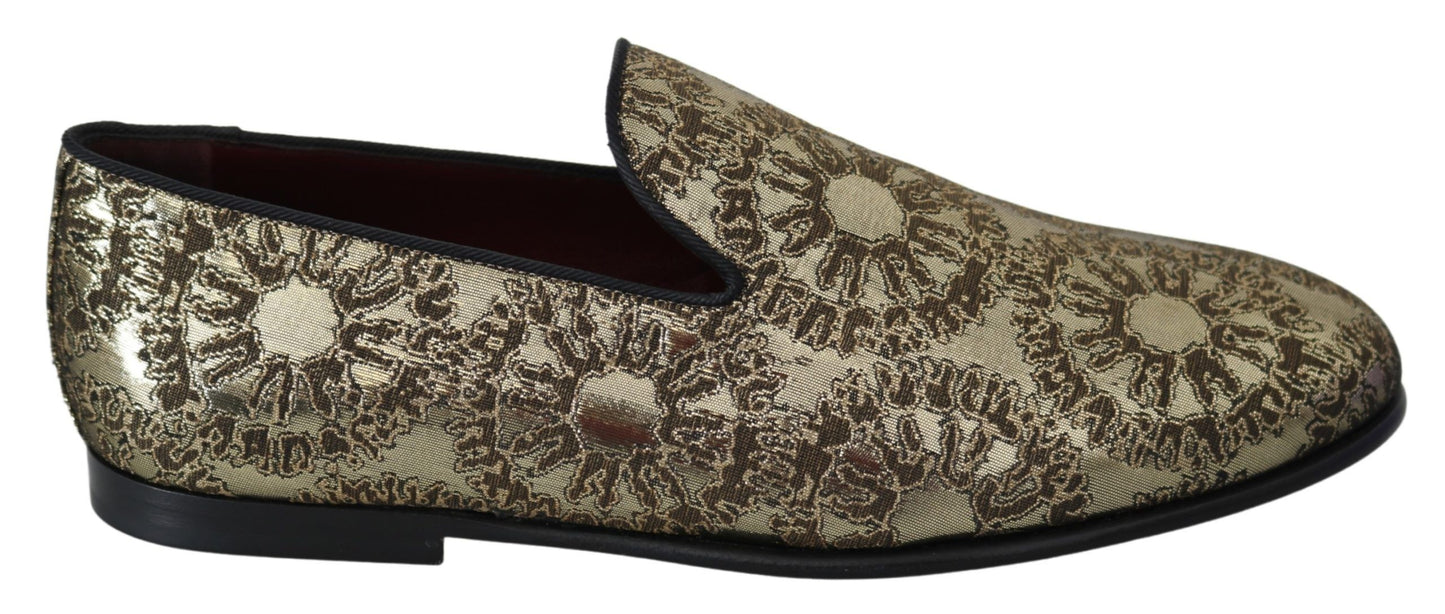 Dolce &amp; Gabbana Gold Jacquard Flats Herren-Loafer-Schuhe