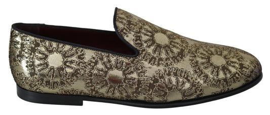 Dolce &amp; Gabbana Gold Jacquard Flats Mocassins Pour Hommes Chaussures