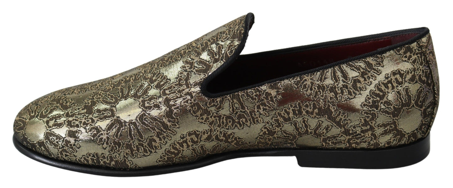 Dolce &amp; Gabbana Gold Jacquard Flats Mocassins Pour Hommes Chaussures