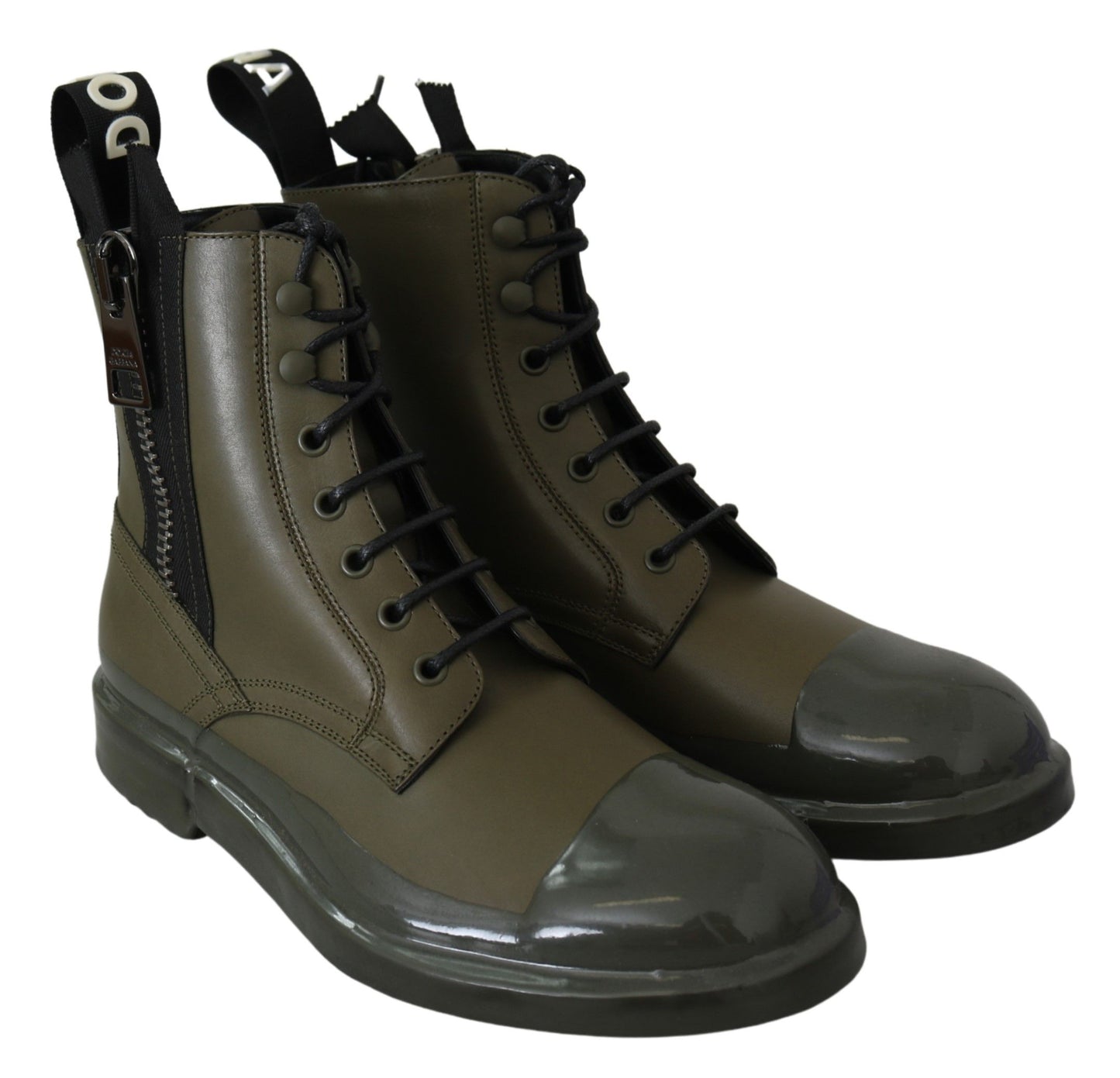 Dolce &amp; Gabbana Bottes en cuir vert Zipper Chaussures pour hommes