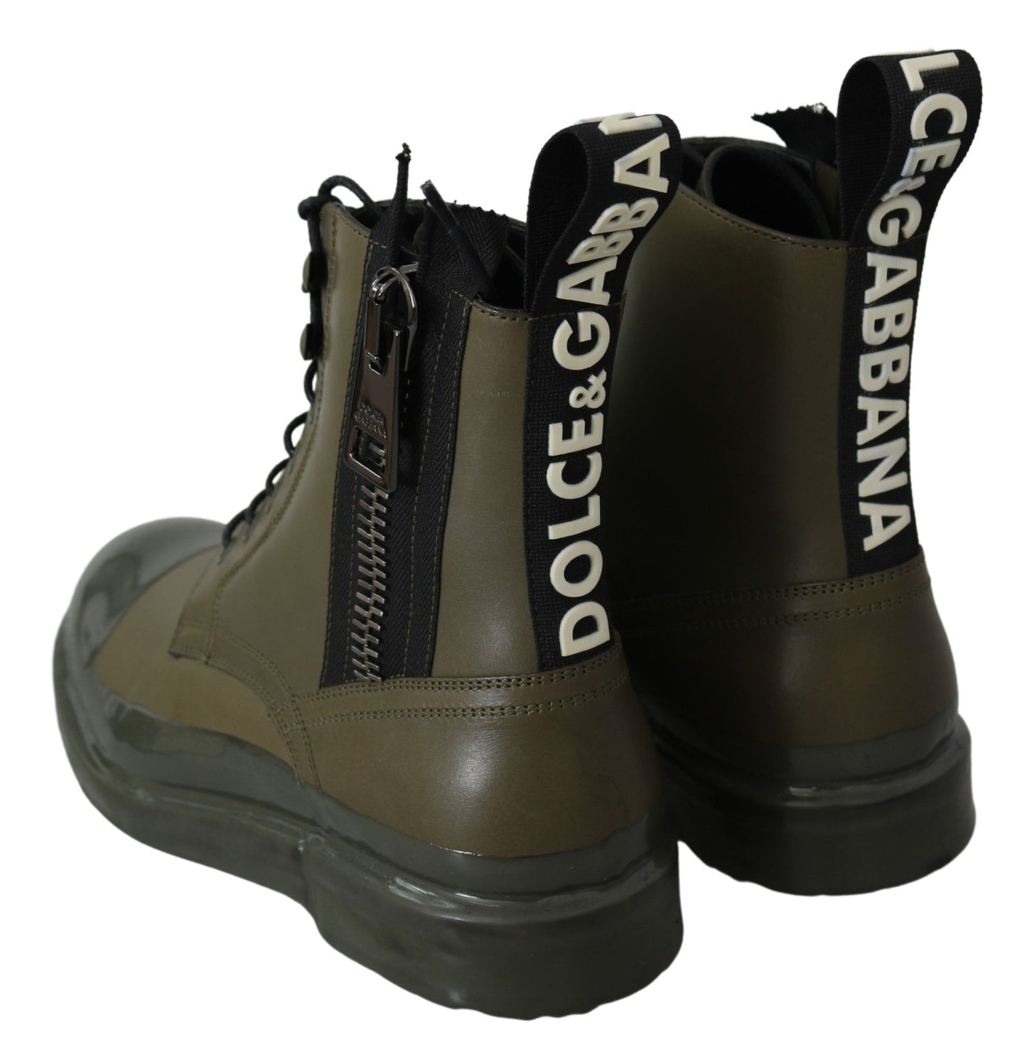 Dolce &amp; Gabbana Bottes en cuir vert Zipper Chaussures pour hommes