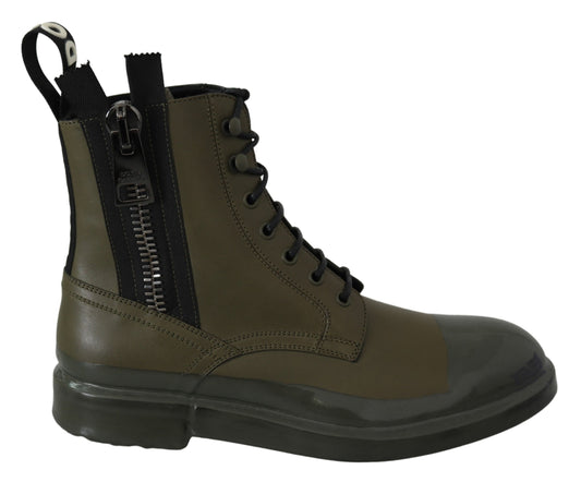 Dolce &amp; Gabbana Bottes en cuir vert Zipper Chaussures pour hommes