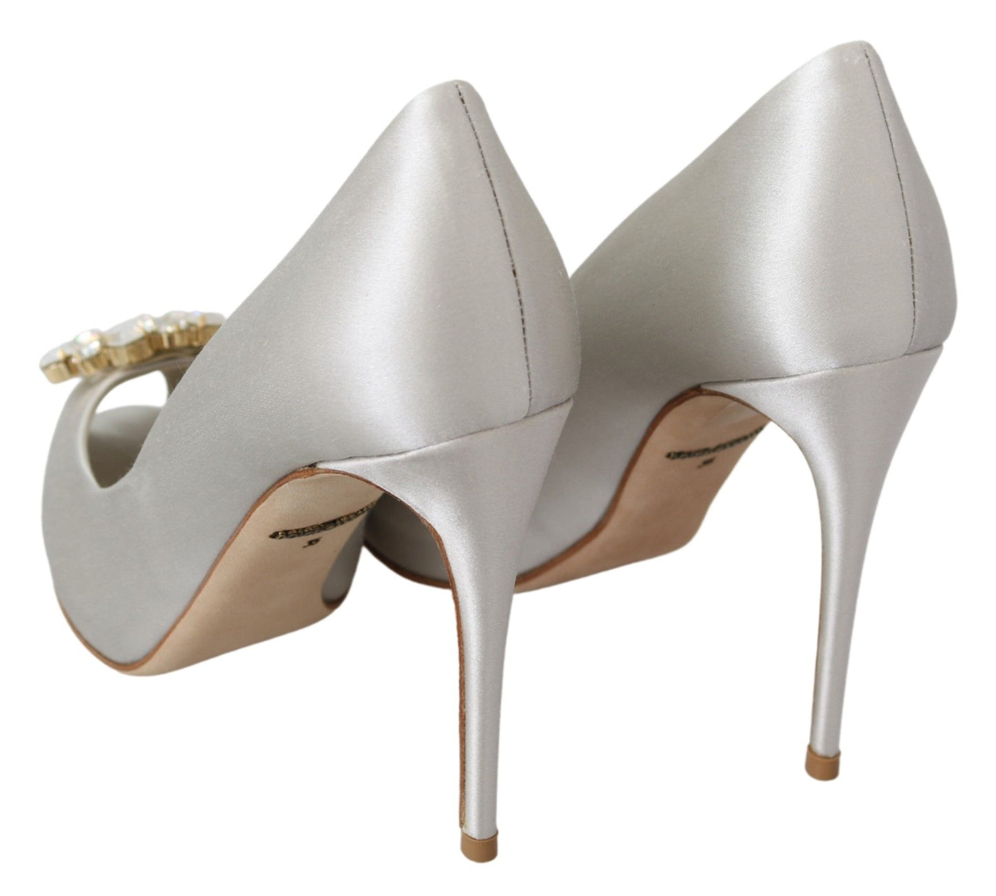 Dolce &amp; Gabbana Cristaux blancs Peep Toe Talons Escarpins En Satin Chaussures