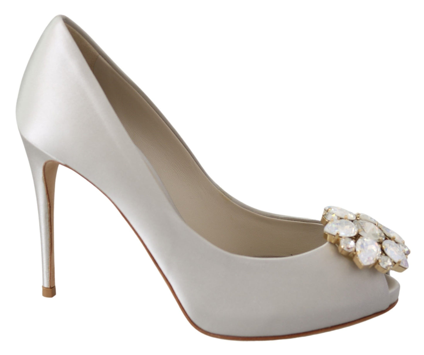 Dolce &amp; Gabbana Cristaux blancs Peep Toe Talons Escarpins En Satin Chaussures