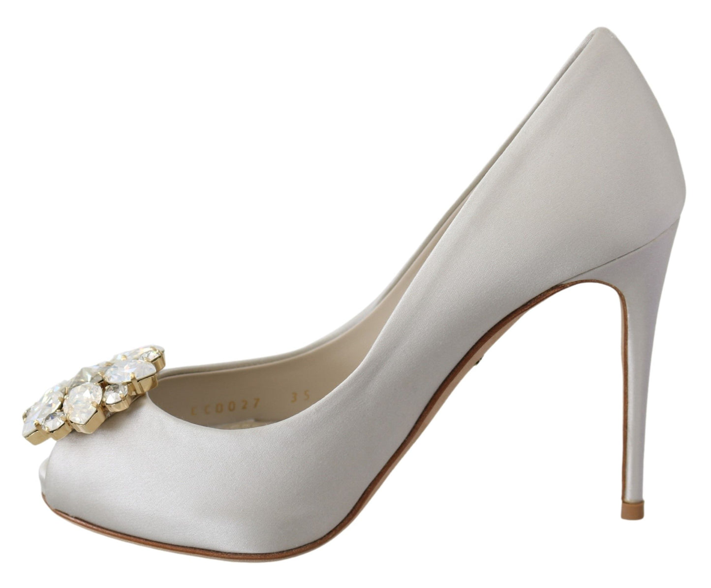 Dolce &amp; Gabbana Cristaux blancs Peep Toe Talons Escarpins En Satin Chaussures