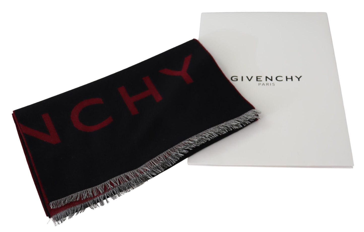 Givenchy Schwarz Rot Wolle Unisex Winter Warmer Wickelschal Schal