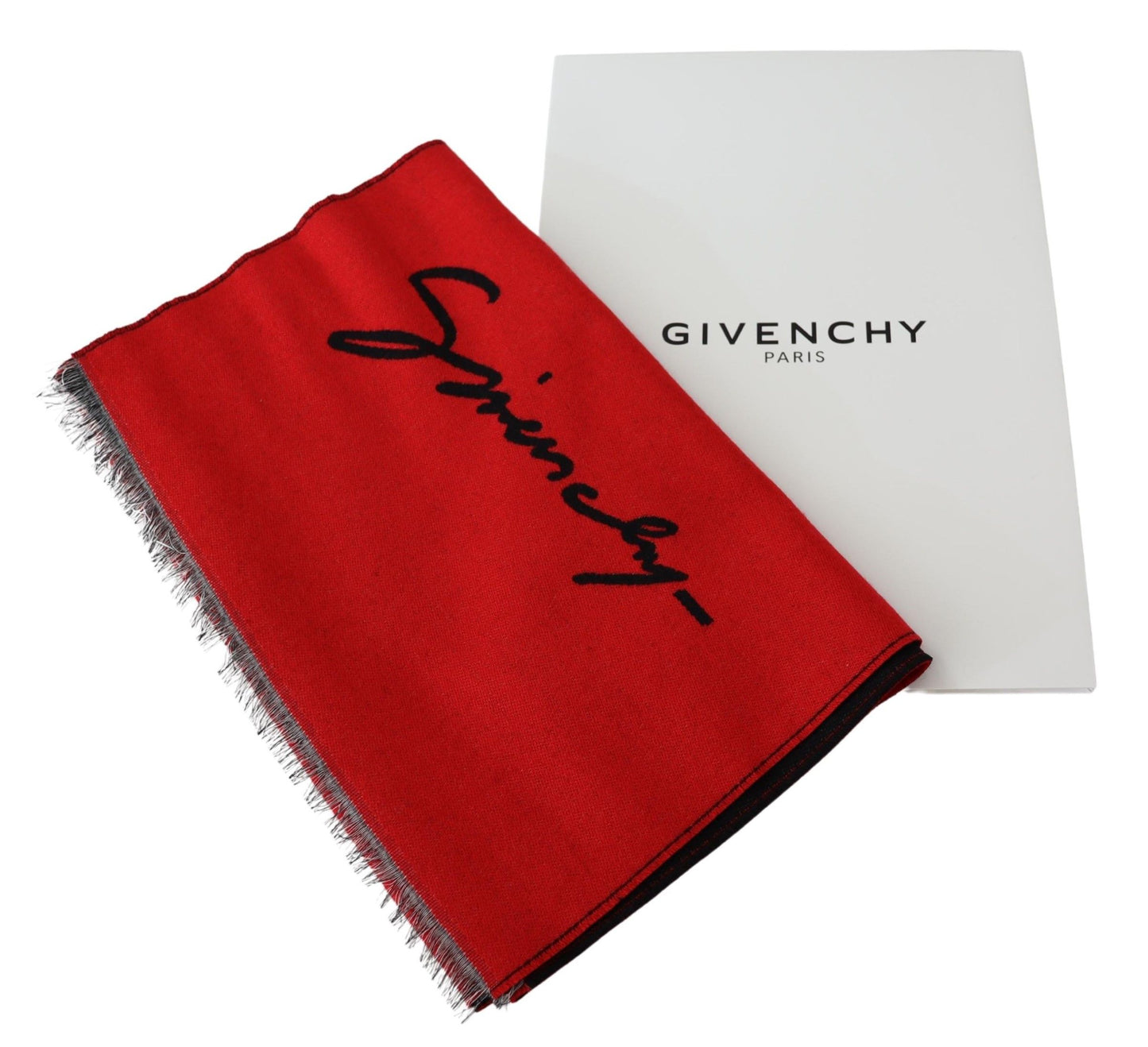 Givenchy Rot Schwarz Wolle Unisex Winter Warmer Schal Wickelschal