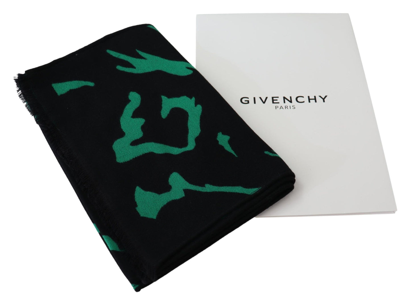 Givenchy Schwarz Grün Wolle Unisex Winter Warmer Schal Wickelschal