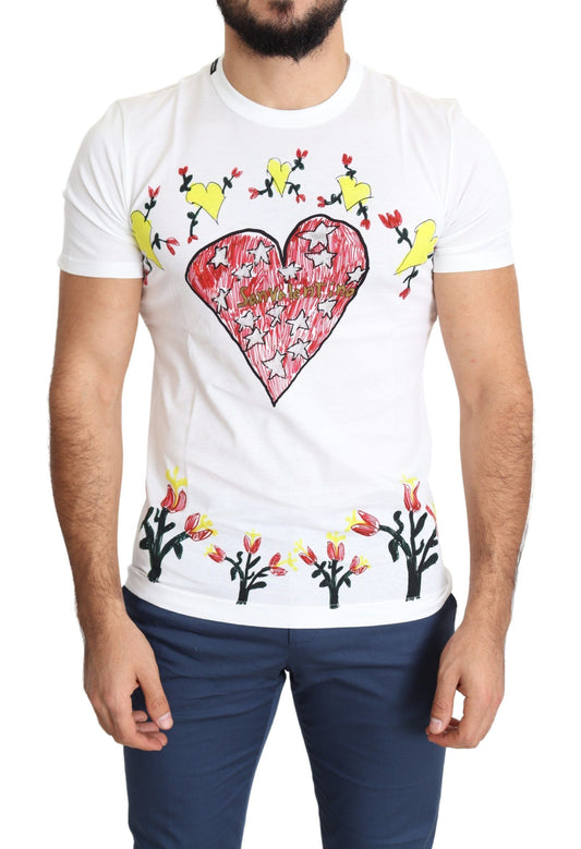 Dolce &amp; Gabbana T-shirt blanc en coton imprimé Saint-Valentin pour homme