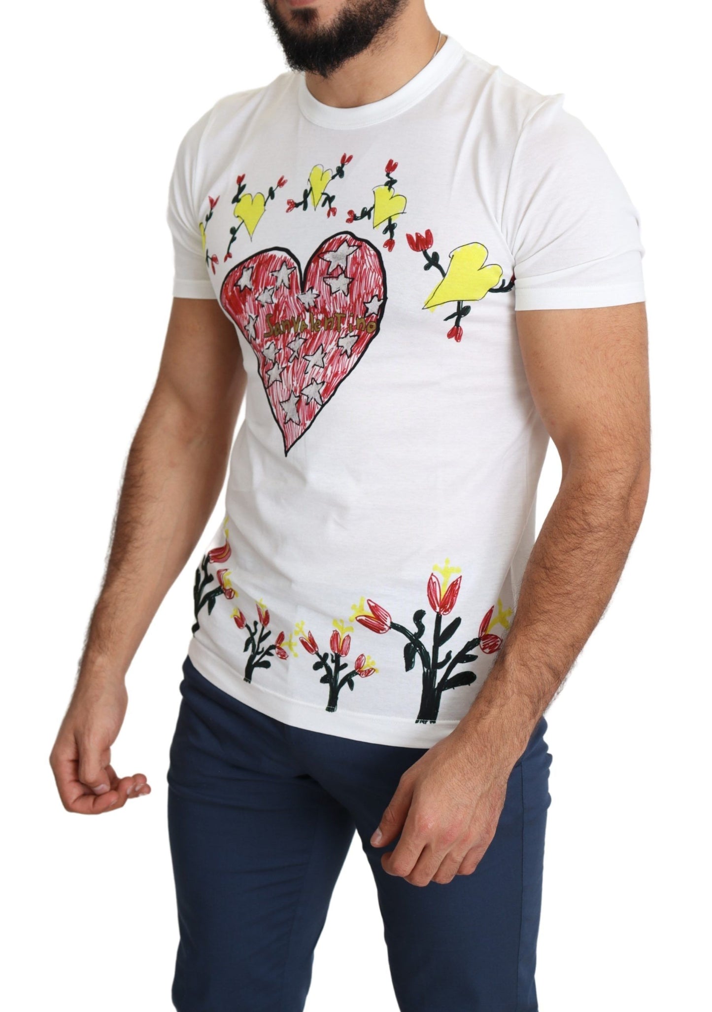 Dolce &amp; Gabbana T-shirt blanc en coton imprimé Saint-Valentin pour homme