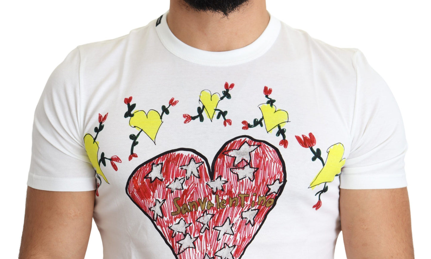 Dolce &amp; Gabbana T-shirt blanc en coton imprimé Saint-Valentin pour homme