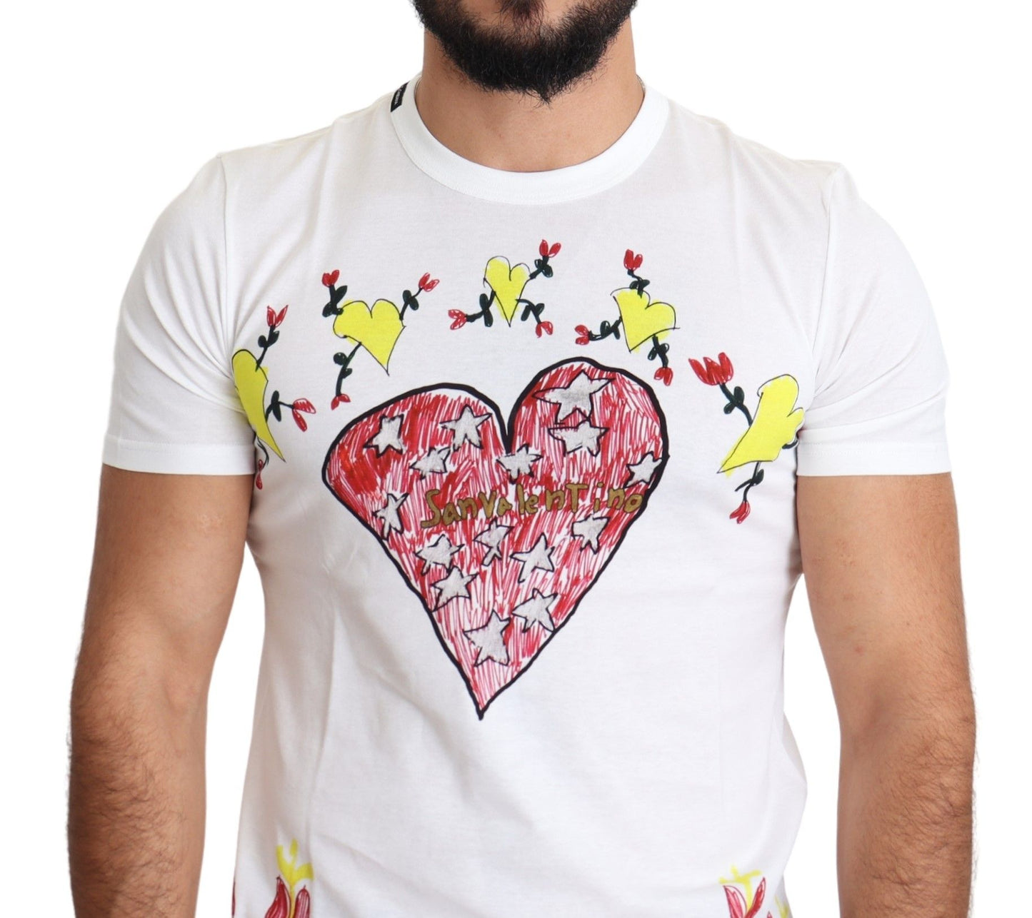 Dolce &amp; Gabbana T-shirt blanc en coton imprimé Saint-Valentin pour homme