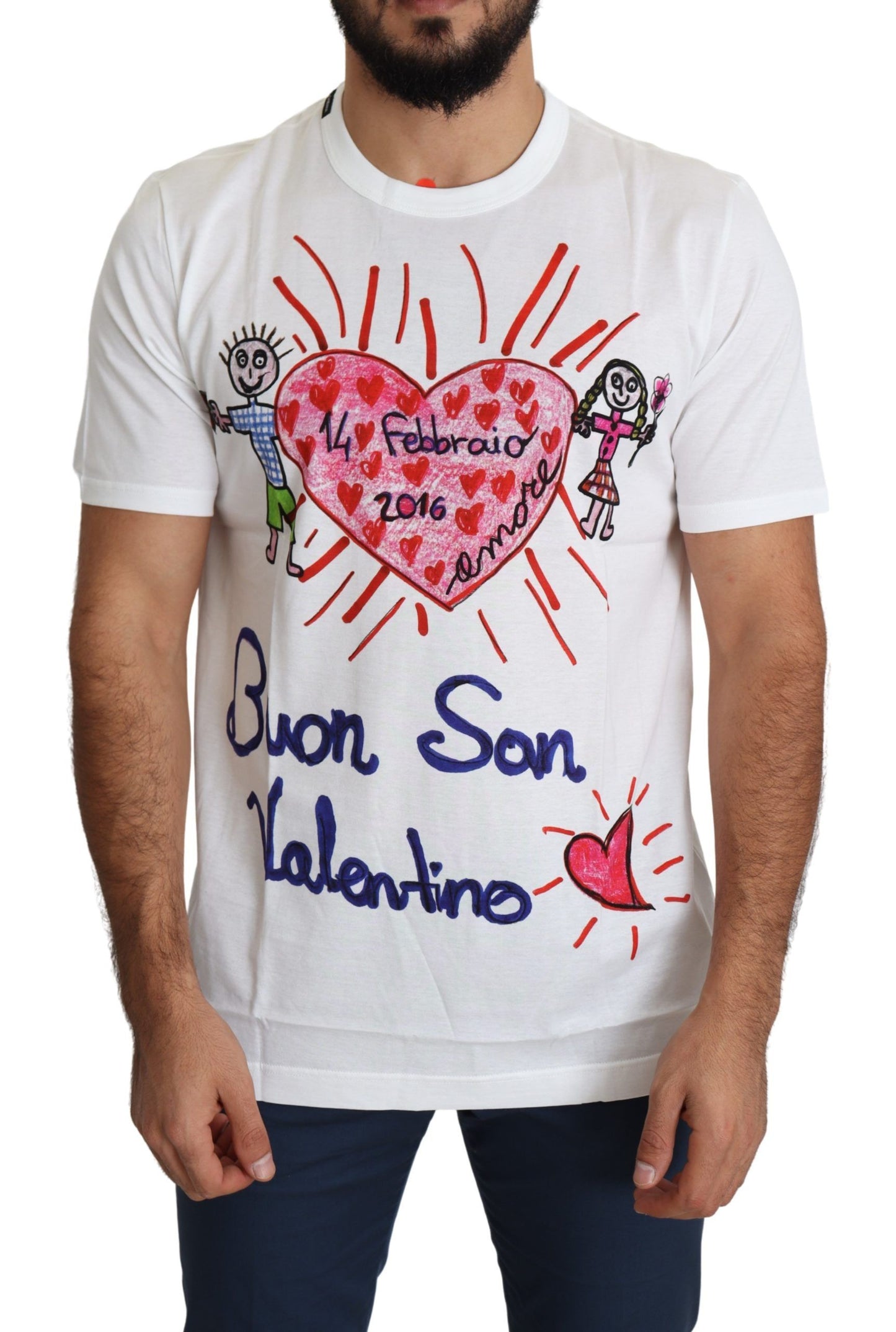 Dolce &amp; Gabbana T-shirt blanc à imprimé coeurs Saint-Valentin pour hommes