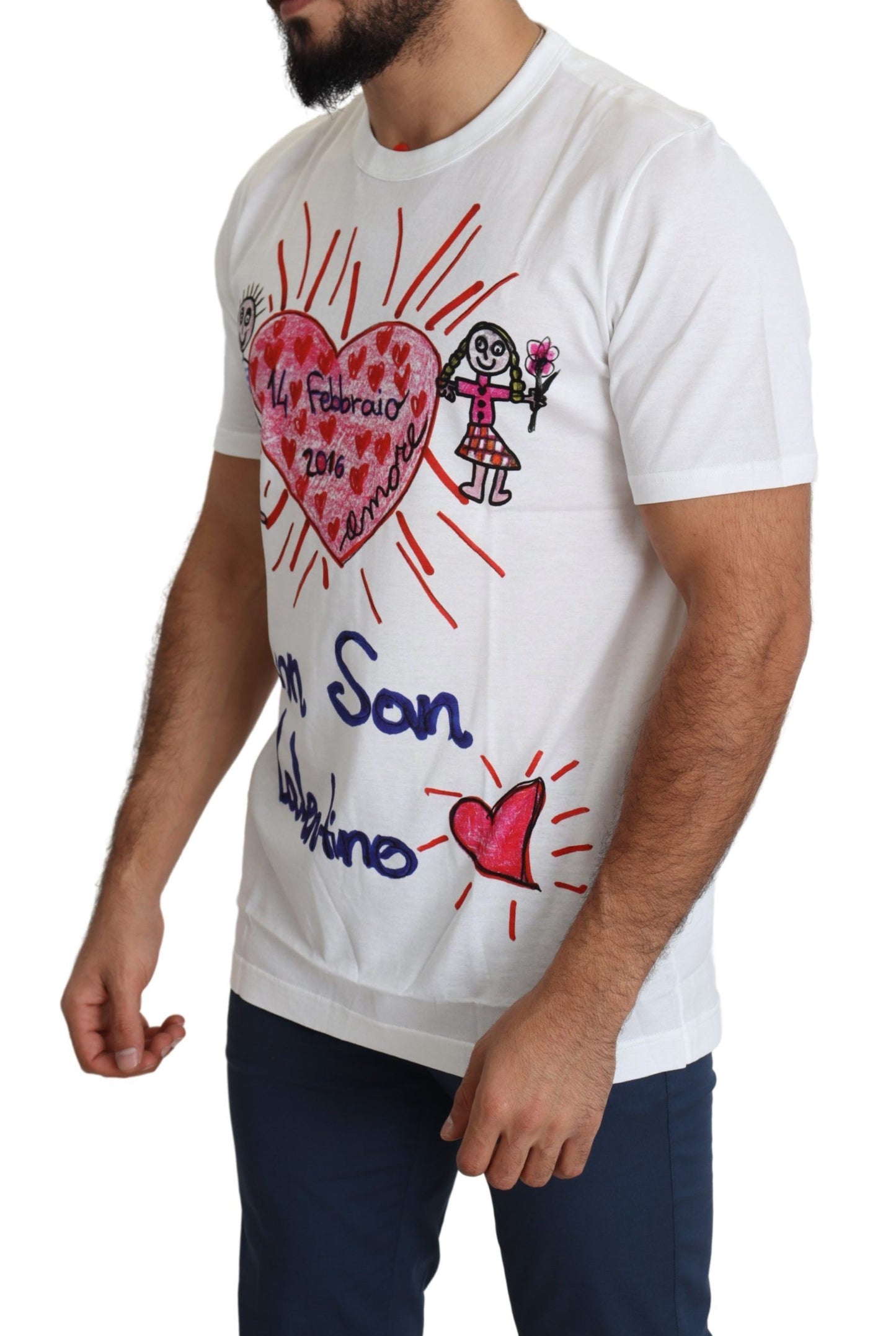 Dolce &amp; Gabbana T-shirt blanc à imprimé coeurs Saint-Valentin pour hommes